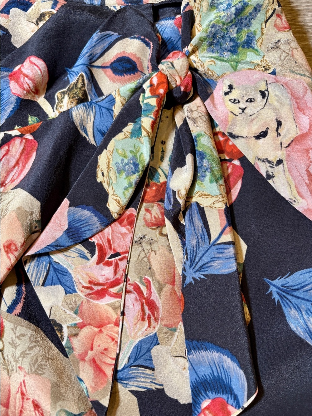 Rebekah Maysles x Anthropologie Whimsical Navy Silk Wrap Skirt Size 6 - Picture 3 of 8